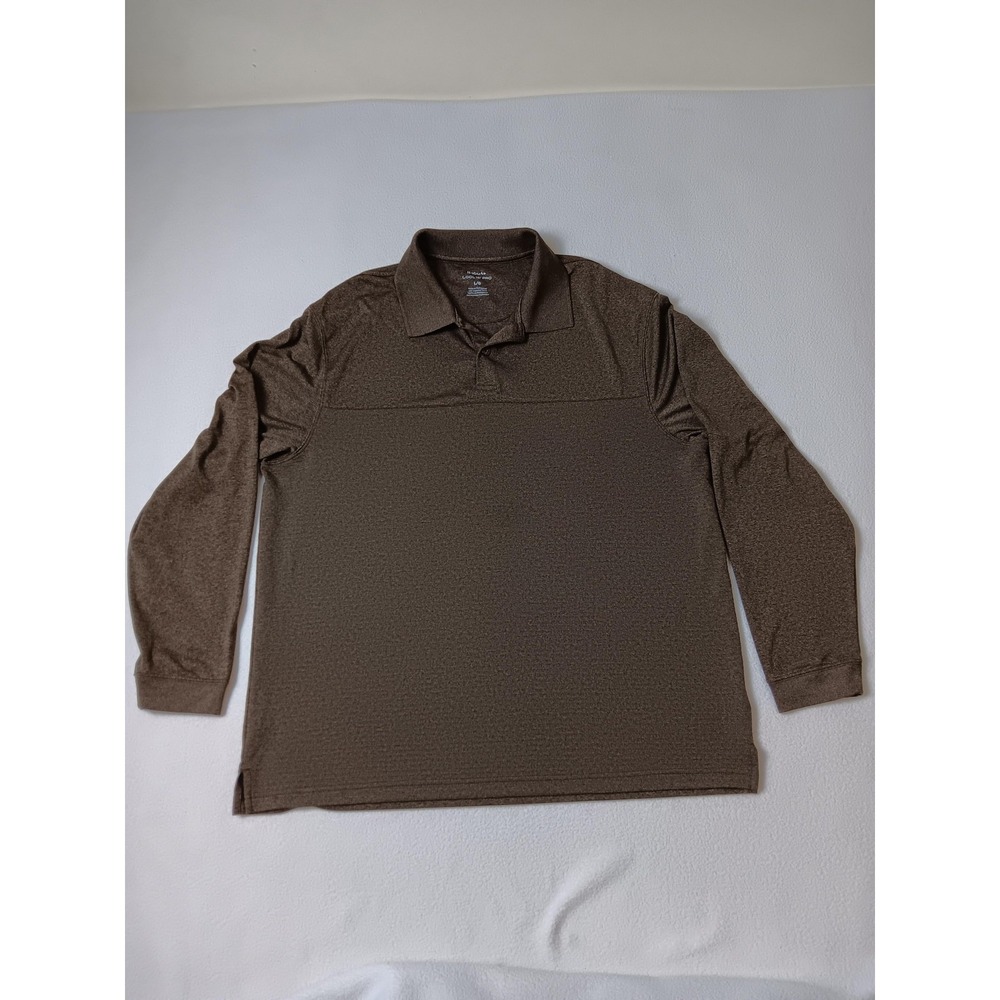 Haggar Polo‎ Shirt Mens L Brown Cool 18 Pro Long Sleeve Moisture Wicking Golf